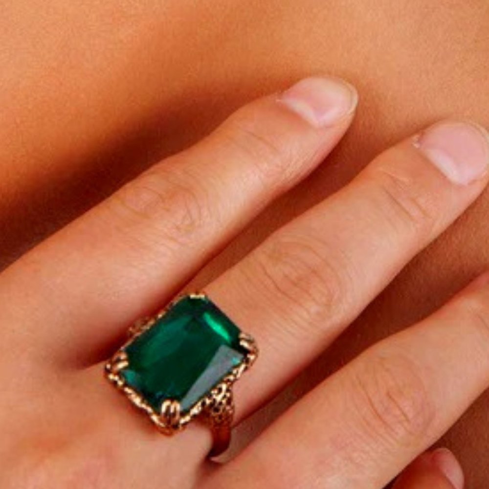 LOVISA ANTIQUE 1920'S INSPIRED GOLD/EMERALD GREEN CRYSTAL RING SZ 8**NEW!